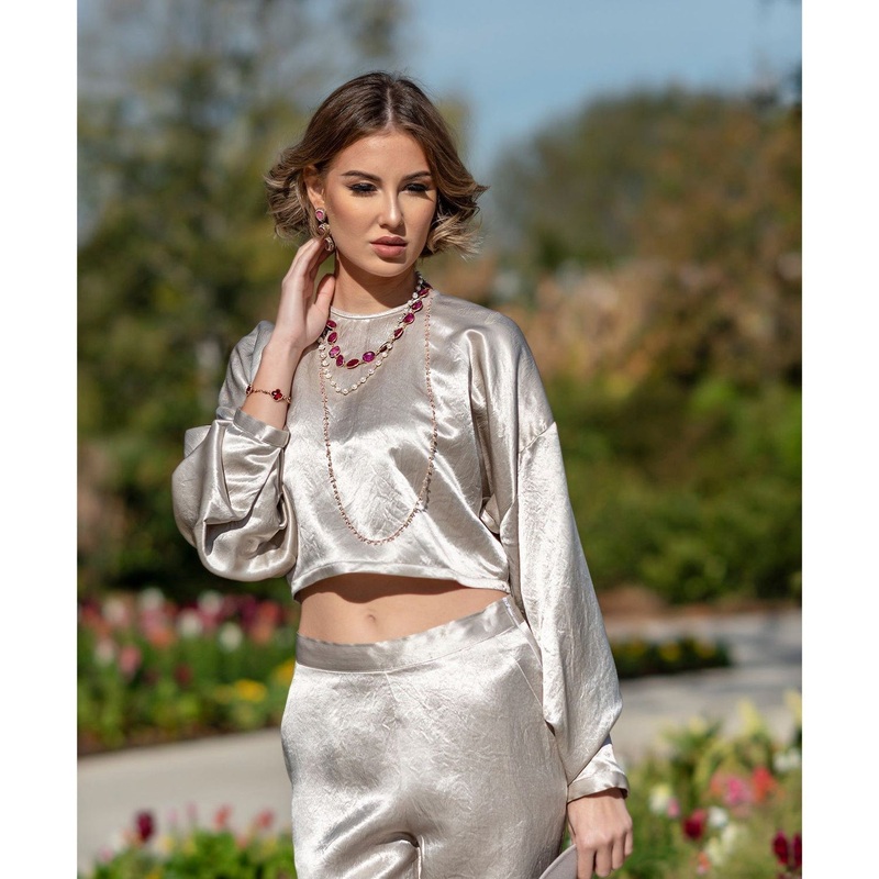 Sophie Beige Silk Top | Le Russi