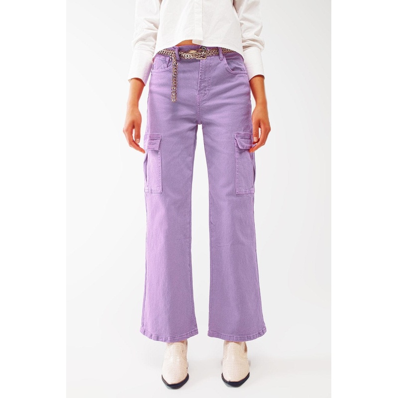 Straight Leg Cargo Jeans In Purple