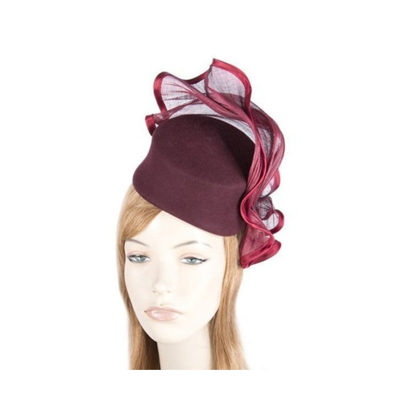 Tall burgundy wine felt winter racing facinator