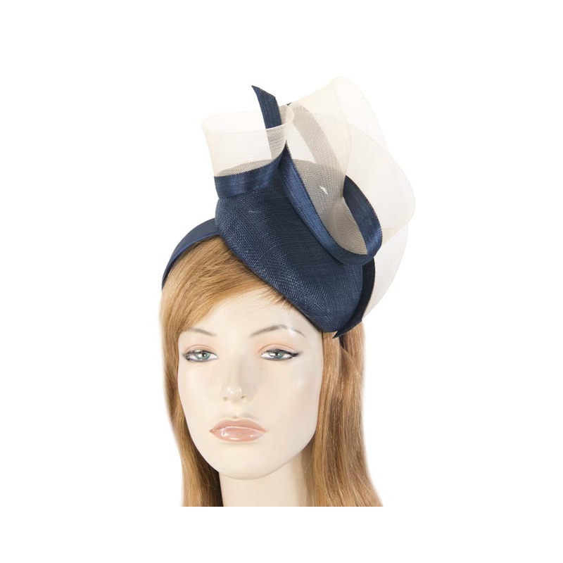 Tall navy & nude pillbox fascinator