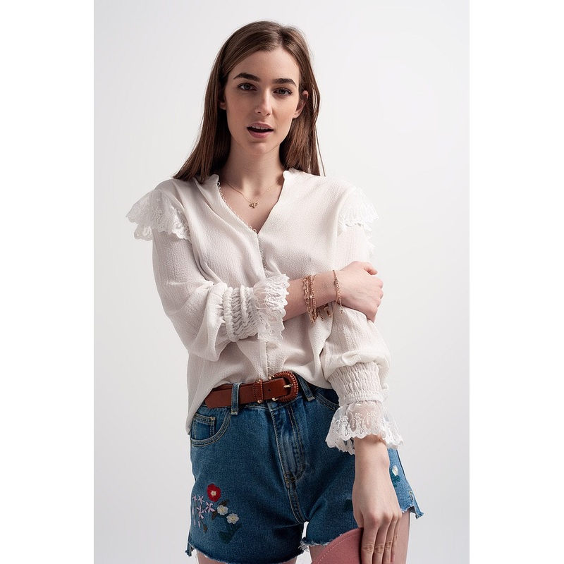 Volume Sleeve Blouse With Cuff Sleeve In Oyster