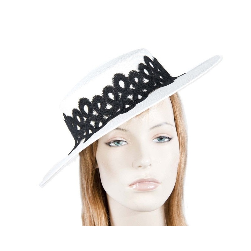 White & Black boater hat with lace