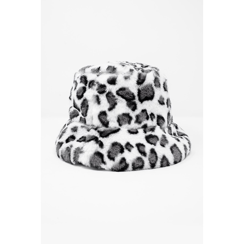 White Bucket Hat In Animal Print