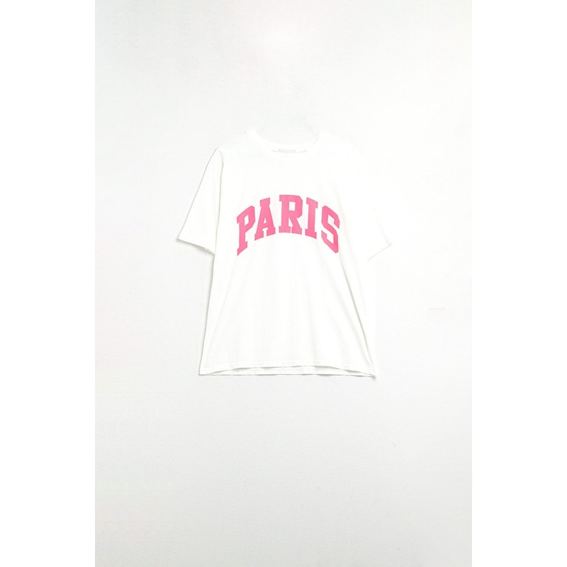 White Paris Relaxed T-Shirt With Pink Letters