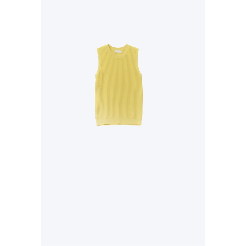 Yellow Sleeveless Ribbed Knit Top