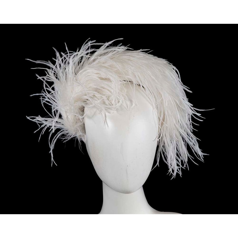 Bespoke cream headband with strih feathers by Cupids Millinery