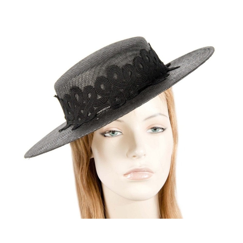 Black boater hat with lace