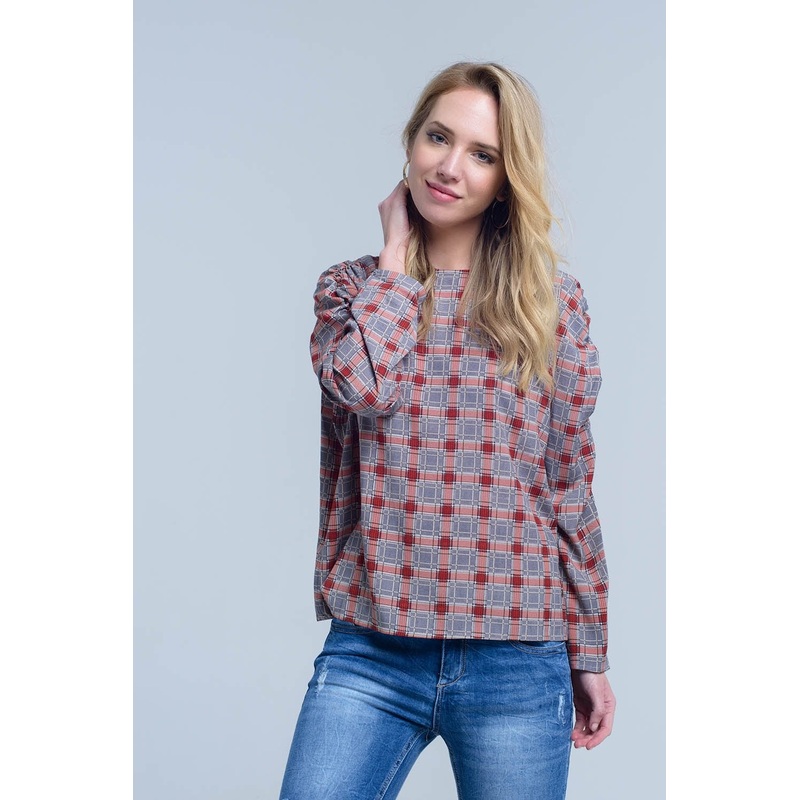 Bordeaux Top With Check Print