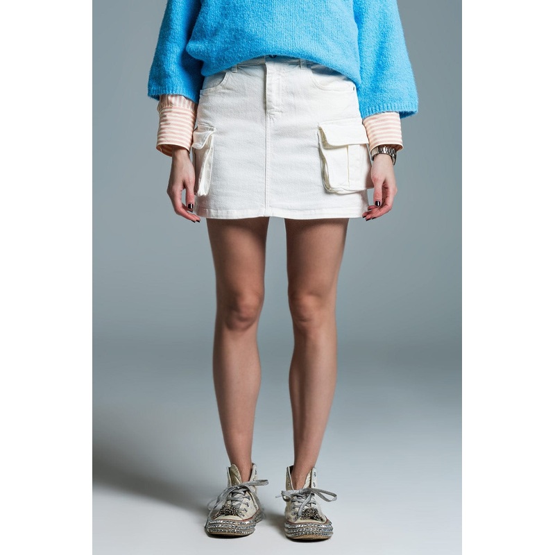 Cargo Mini Skirt In White