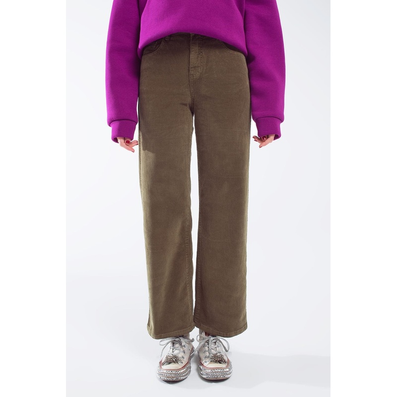 Cropped Cord Pants In Khaki