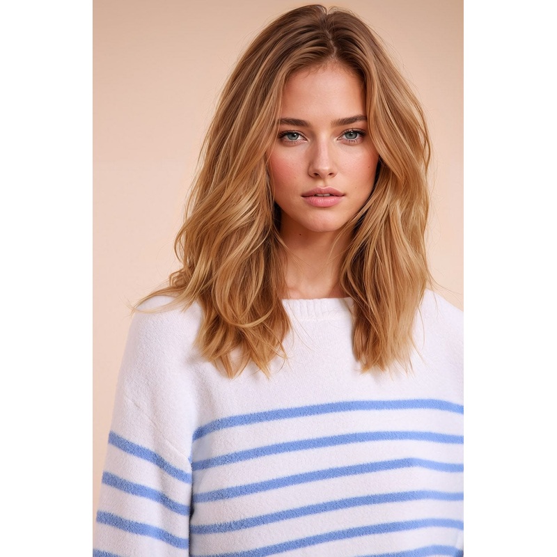 Cropped Sweater With Stripes And Boat Neck