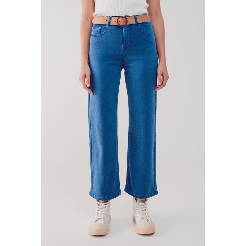 Cropped Wide Leg Jeans In Blue