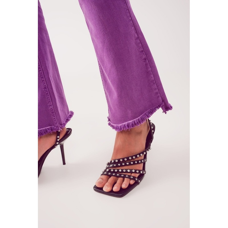 Flare Jeans With Raw Hem Edge In Purple