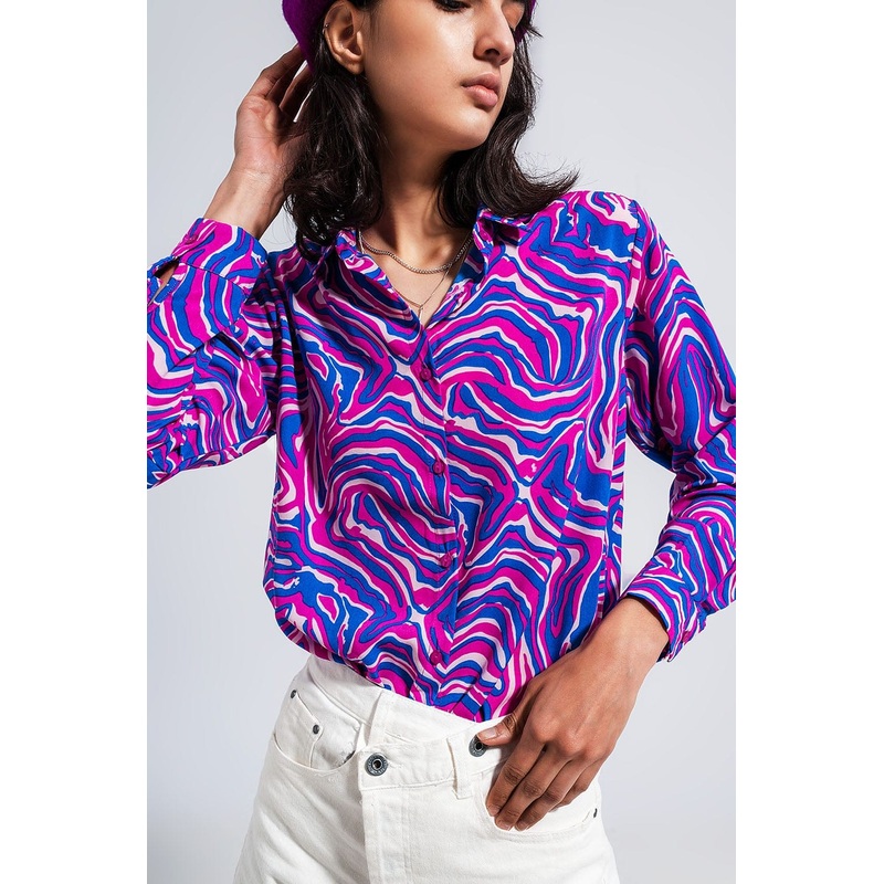Fluid Shirt In Bright Abstract Purple