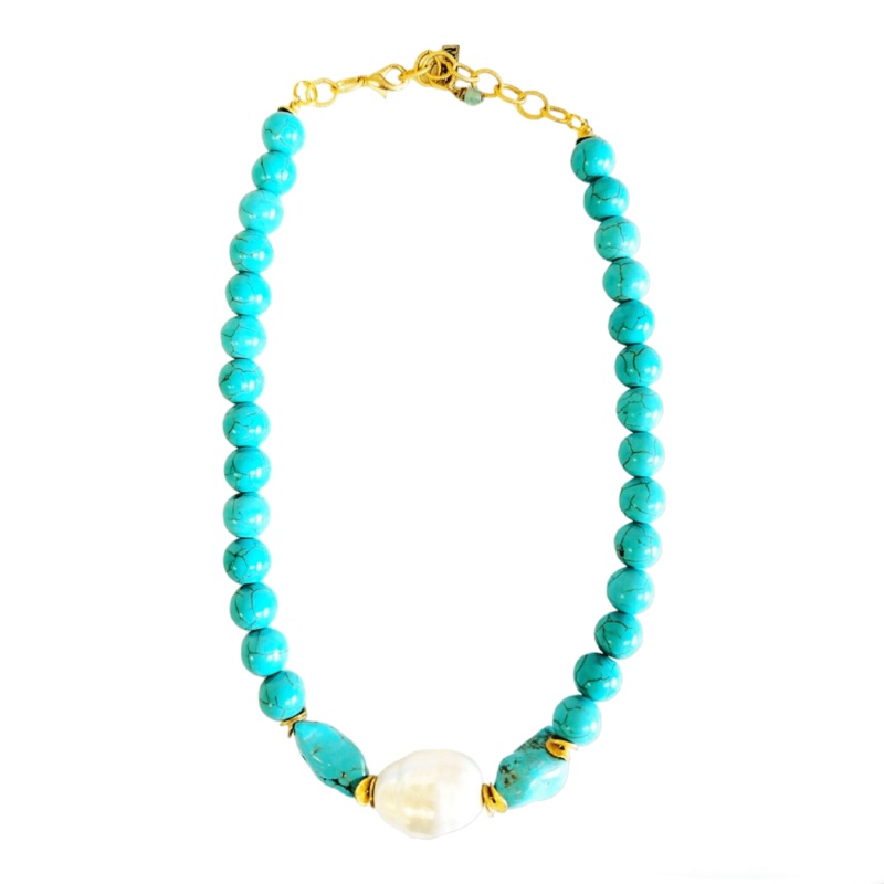 Garcia 16″ Turquoise Necklace with Pearl And Gold Accents | MINU