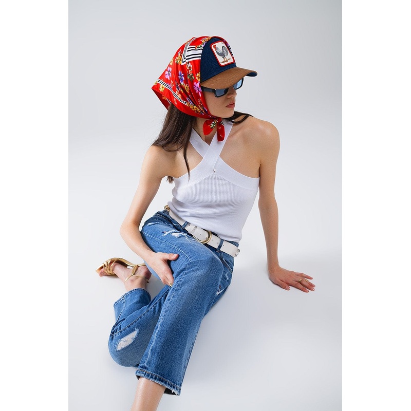 Knitted Cross Front Cropped Top In White