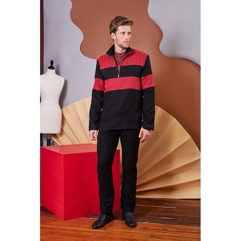 Lavanya Coodly Men’s Cliff Black and Coral Merino Wool Sweater