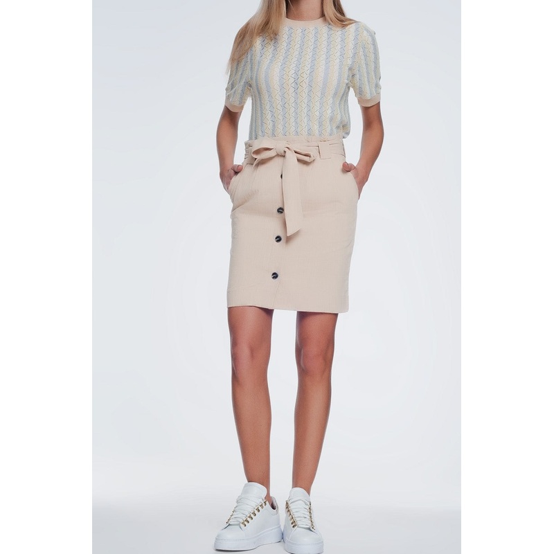 Mini Beige Skirt With Front Buttons