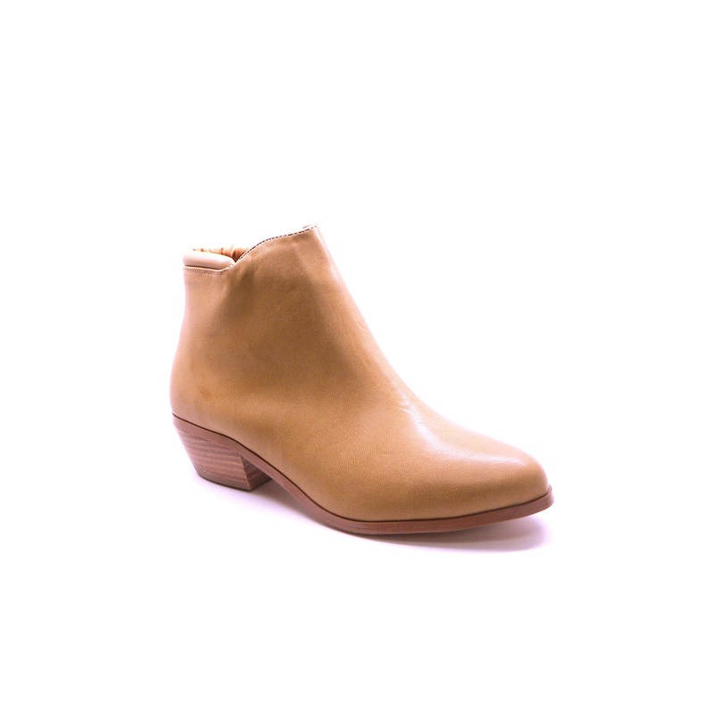 N.Y.L.A. Shoes Sandy Women’s Tan Vegan Leather Booties with 1.5″ Heel and Inside Hidden Side Zip