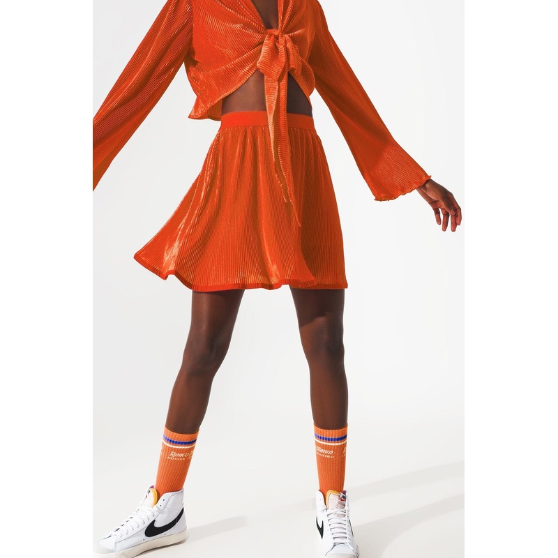 Pleated Short Skirt In Orange