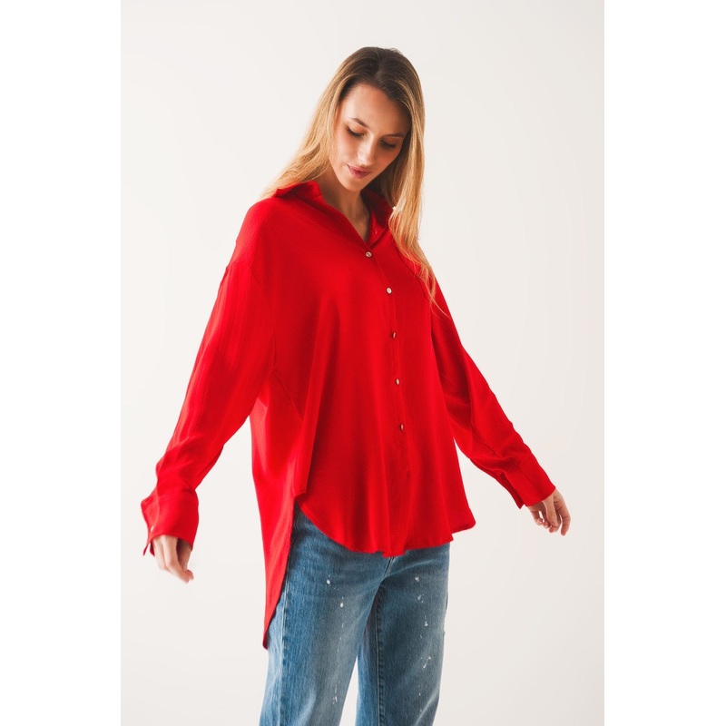 Pocket Detail Oversized Shirt In Red