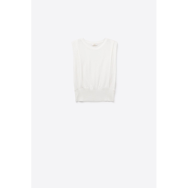 Sleeveless Knited Sweater With Shoulder Drape In White