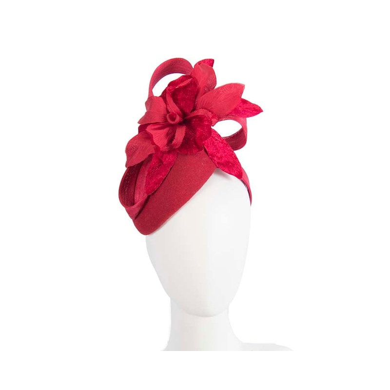 Tall red winter racing pillbox fascinator by Fillies Collection