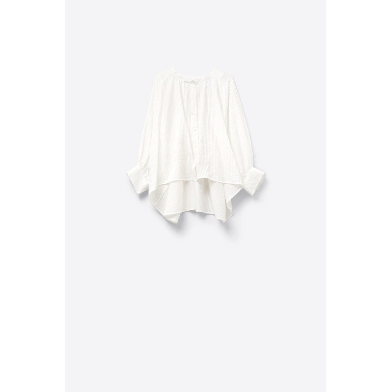 Balloon-Sleeve Striped Blouse In White