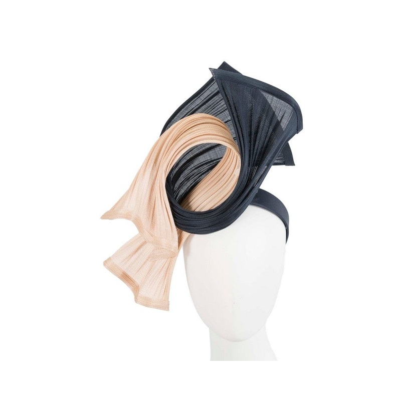 Bespoke navy & nude jinsin racing fascinator by Fillies Collection