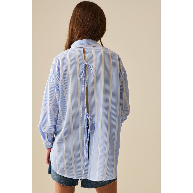 Blue And White Relaxed Fit Striped Shirt Tie At The Back