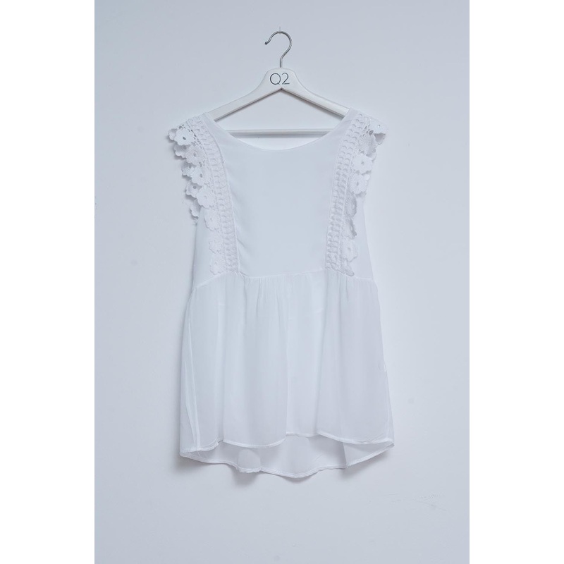 Broderie Frill Detail Top In White