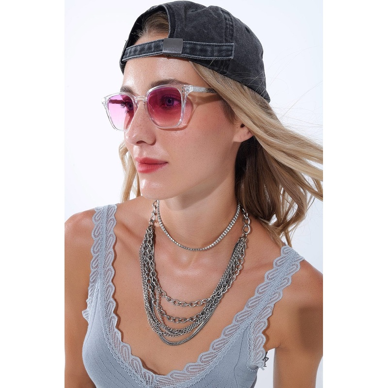 Clear Sunglasses With Pink Gradient Lenses