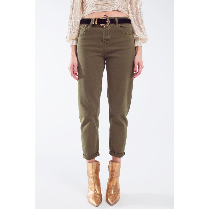 Cotton Mid Rise Slouchy Jean In Khaki Sepia