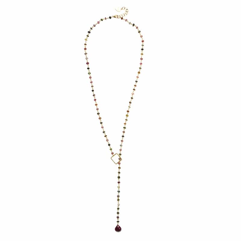 Gena Myint Mixed Tourmaline With Ruby Drop Necklace