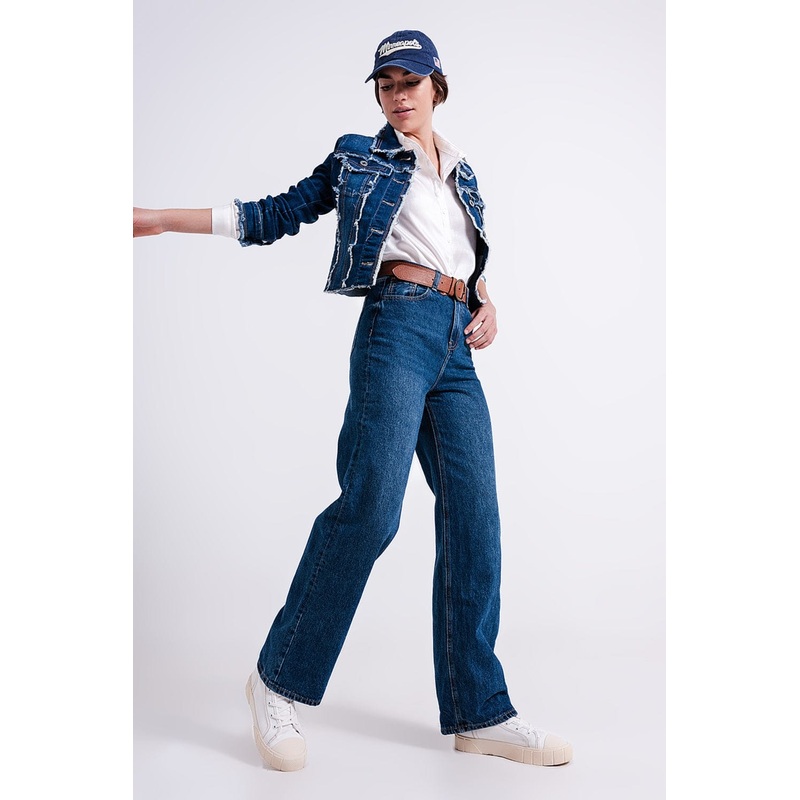 High Rise Mom Fit Jeans With Medium Wash