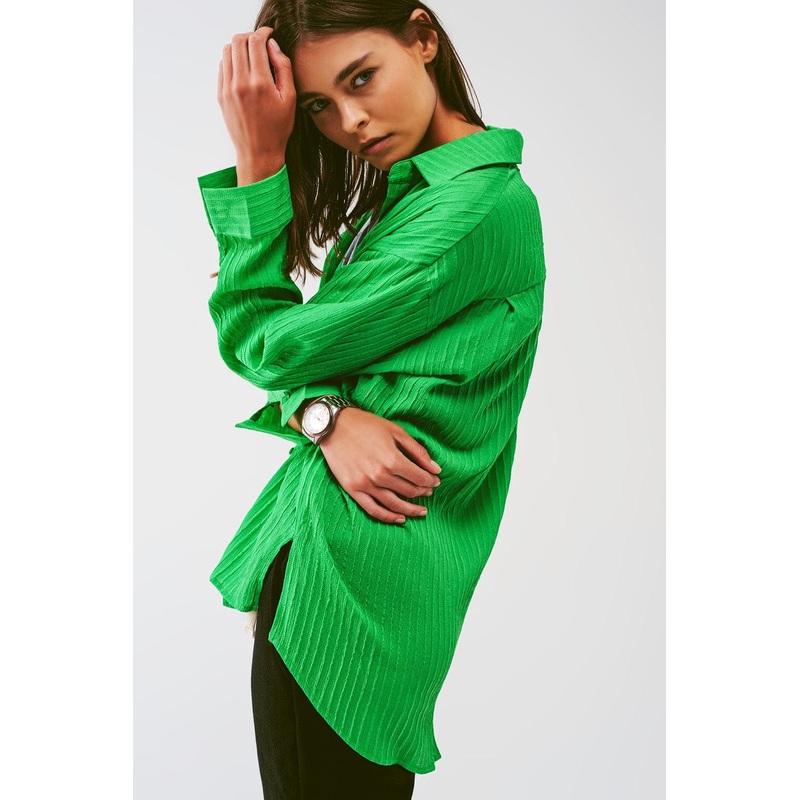 Loose Fit Striped Shirt In Green