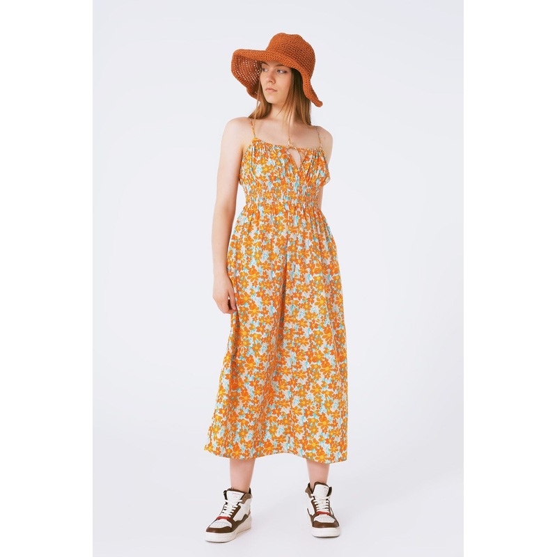 Maxi Beach Dress In Orange Flower Print