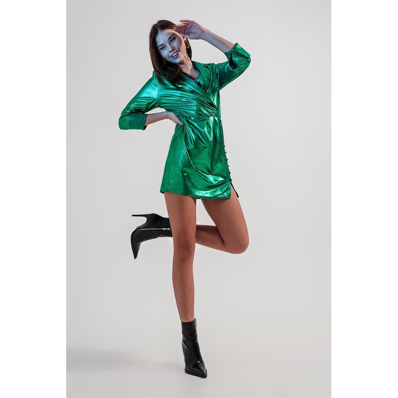 Mini Dress With Button Detail In Green