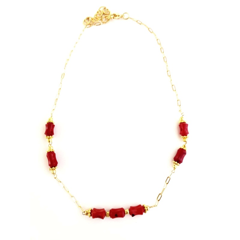 MINU Jewels Amal Necklace in Deep Red Coral with Simple Gold-Plated Accents and Chains