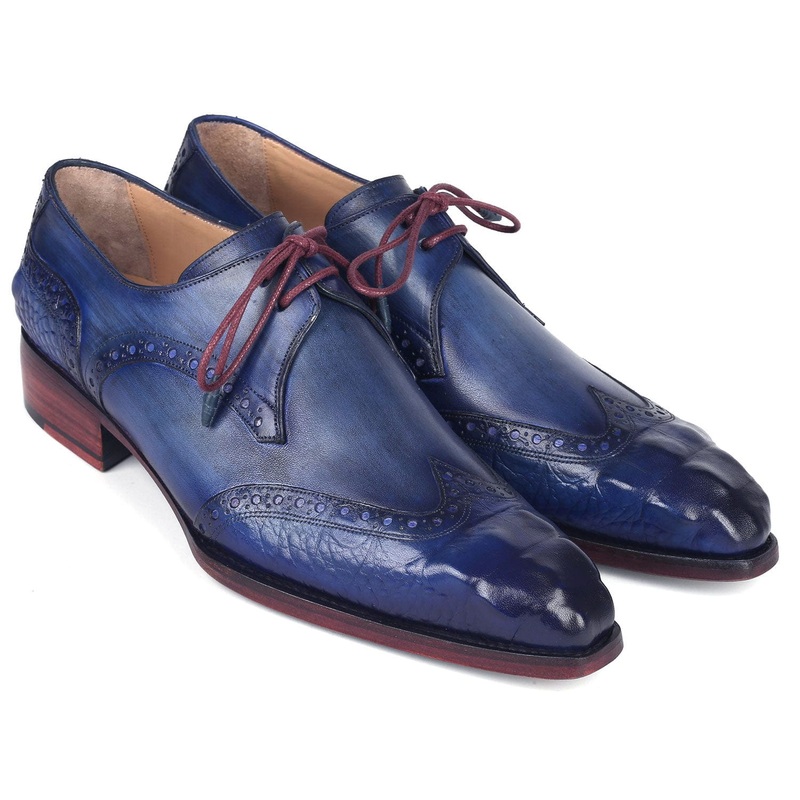 Paul Parkman Goodyear Welted Wingtip Derby Shoes Blue & Navy (ID#584-BLU)
