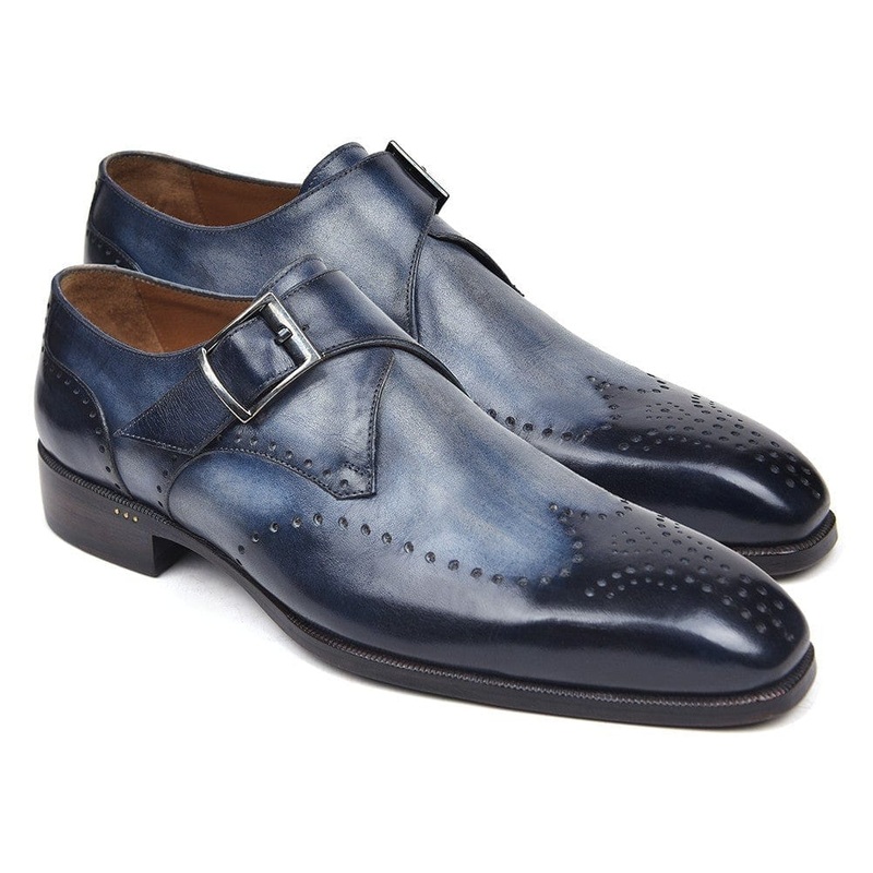Paul Parkman Wingtip Single Monkstraps Navy (ID#98F54-NVY)