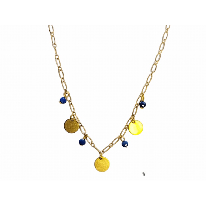 Seva Gold Plated Chain Necklace With Lapis & Gold Plated Accents