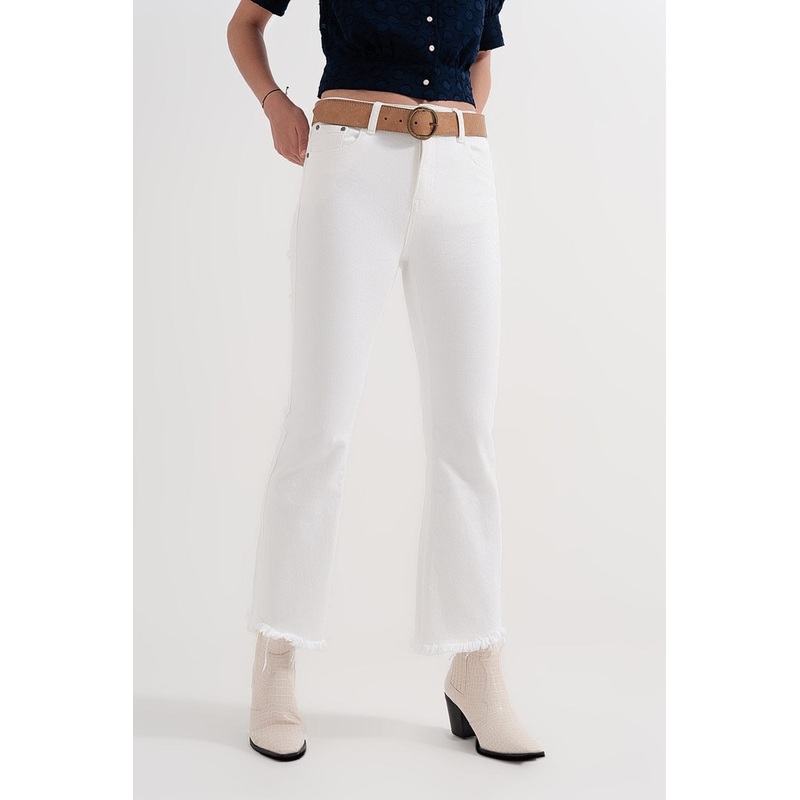 Straight Pants In White With Wide Ankles