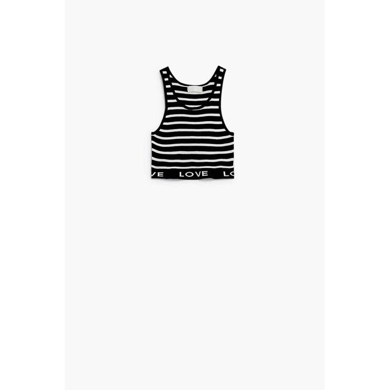 Striped Cropped Top With Love Text In Black