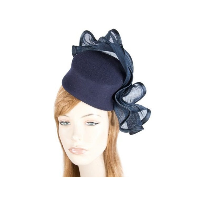 Tall navy felt winter racing facinator