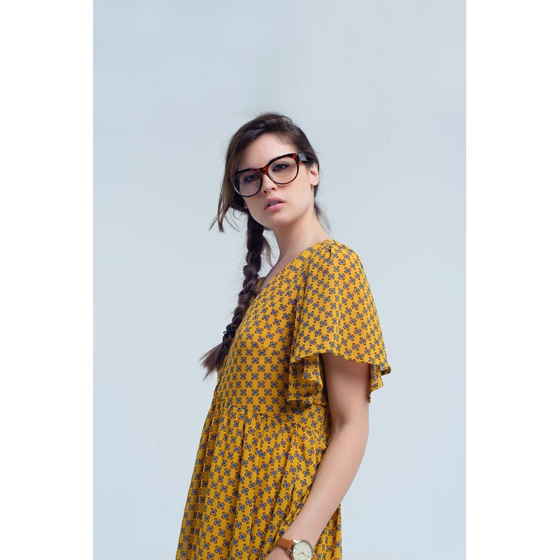 Yellow Dress With Flight And Geometric Pattern