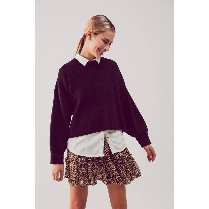 Balloon Sleeve Knitted Jumper In Black