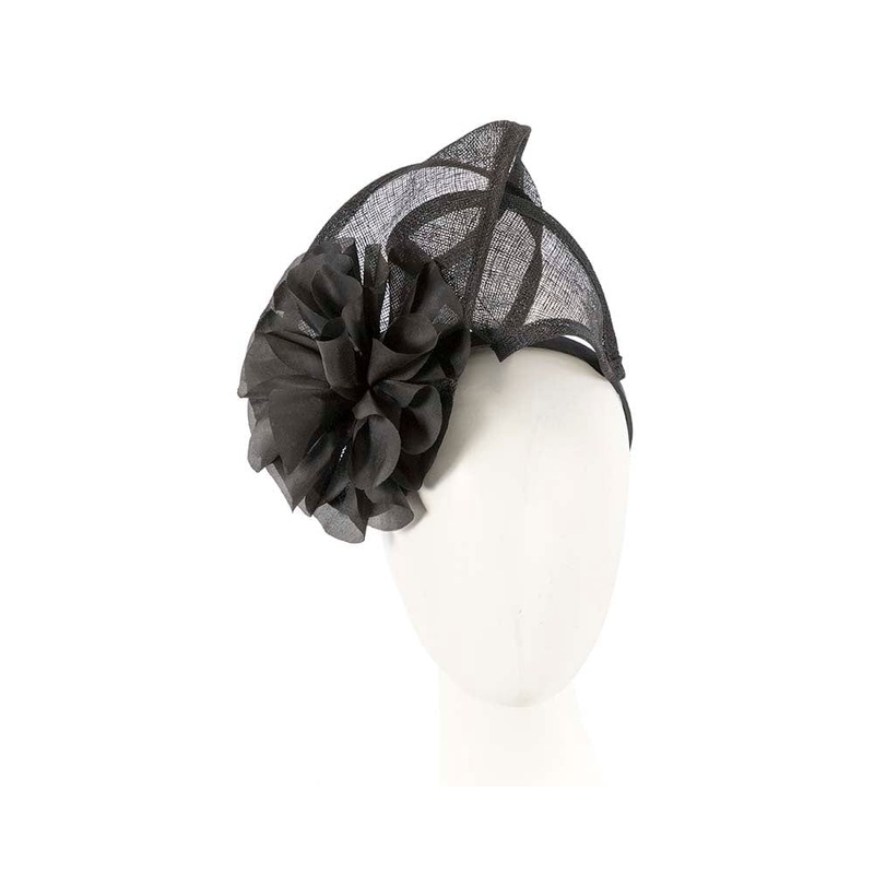 Black sinamay fascinator with flower for Melbourne Cup races