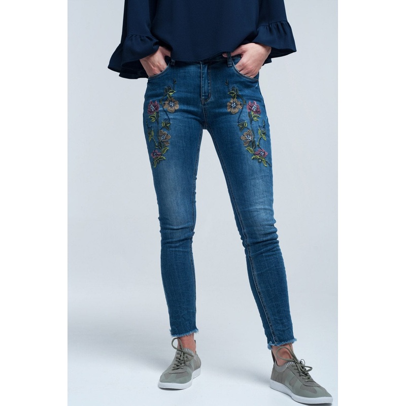 Blue Skinny Jean With Embroideries