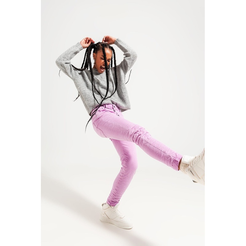 Exposed Buttons Skinny Jeans In Pink